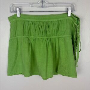 Juicy Couture Vintage Linen Skirt Green Gathered Mini Skirt Y2K Boho Size Medium